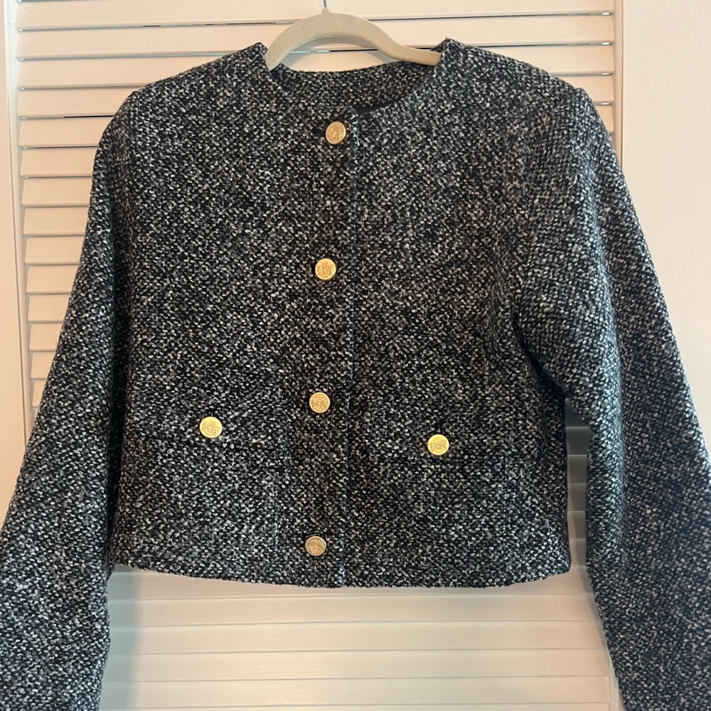 Abercrombie & Fitch Black Tweed Blazer with Gold Accents